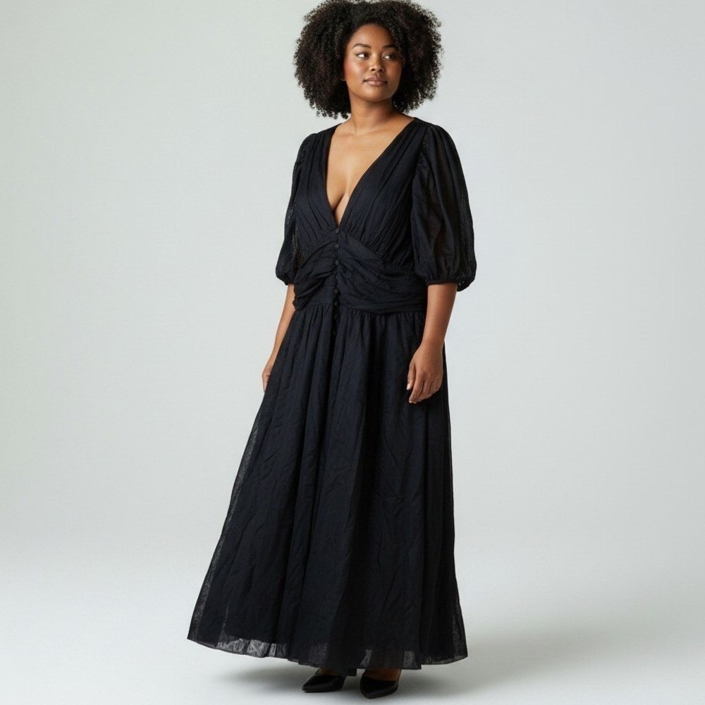 Wayward Fancies eShakti Women 3XL Maxi Dress Black Mesh Ruched Goth Romantic